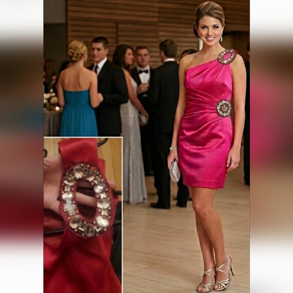 Ruby Red TEEZE ME Size 9 One-Shoulder Dress with Embellished & Jewel Accents